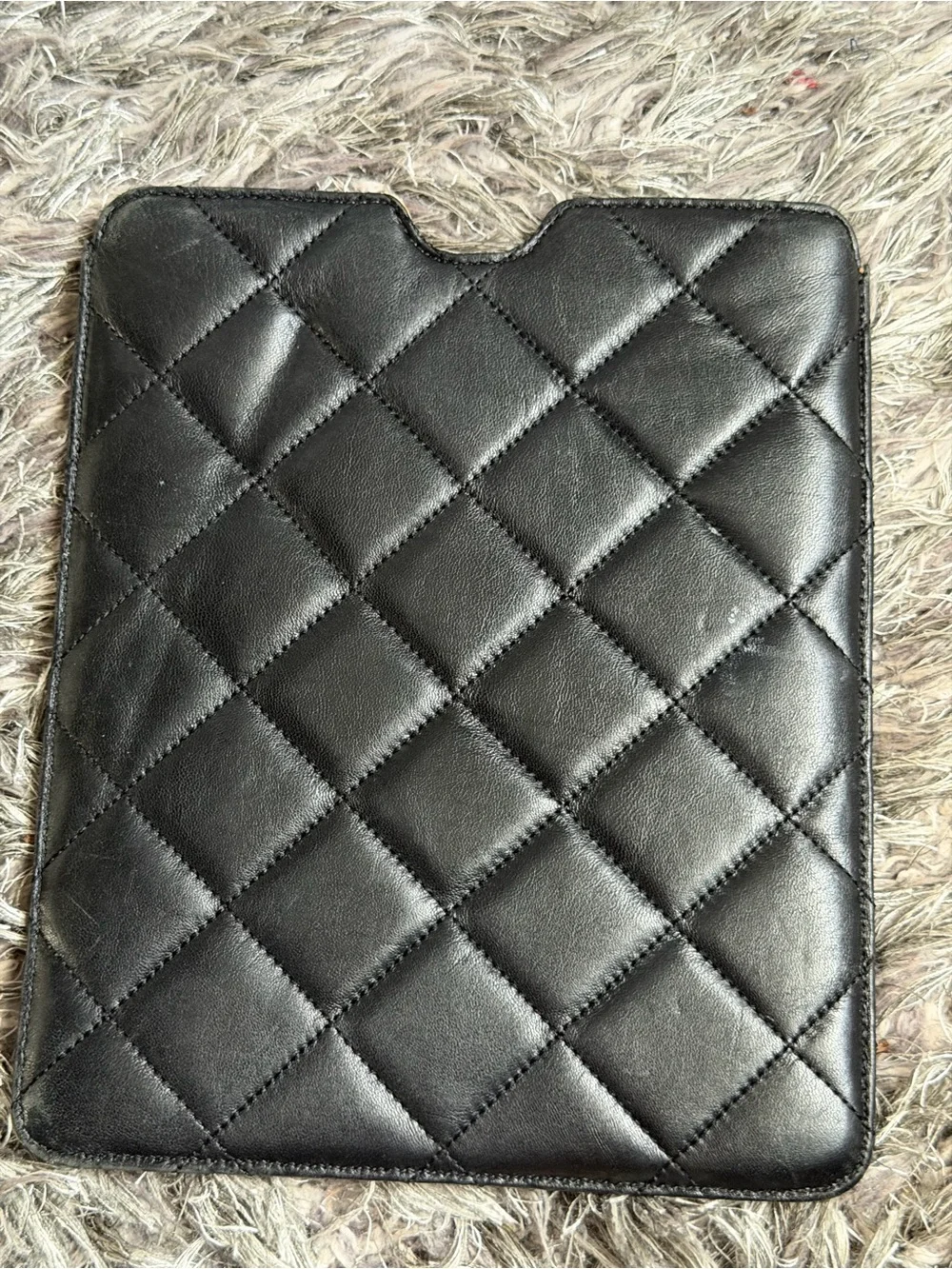 Michael Kors Black Quilted Leather Tablet Sleeve with Gold Studs